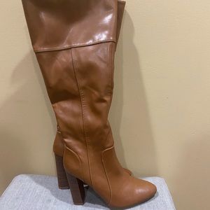Cognac Block Heel Boots Sz 8